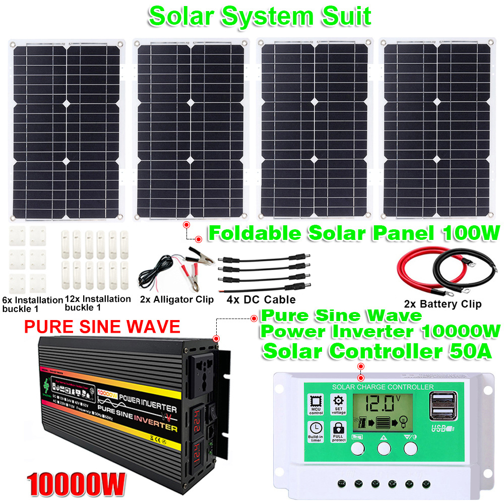 Solar Panel 100W Portable Outdoor Power Supply Energy Storage Solar System Set Pure Wave Inverter Controller