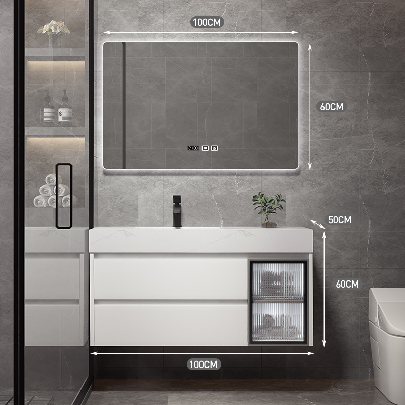 Shiqi Placa de roca gabinete de baño combinación de luz de lujo moderno simple baño mesa de lavado lavabo gabinete