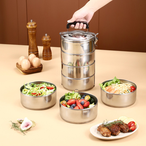 Wholesale Manufacturer Outdoor Thickened Large Capacity Heated Handheld Bento Box Student Stainless Steel Multi-layer Rice Bowl