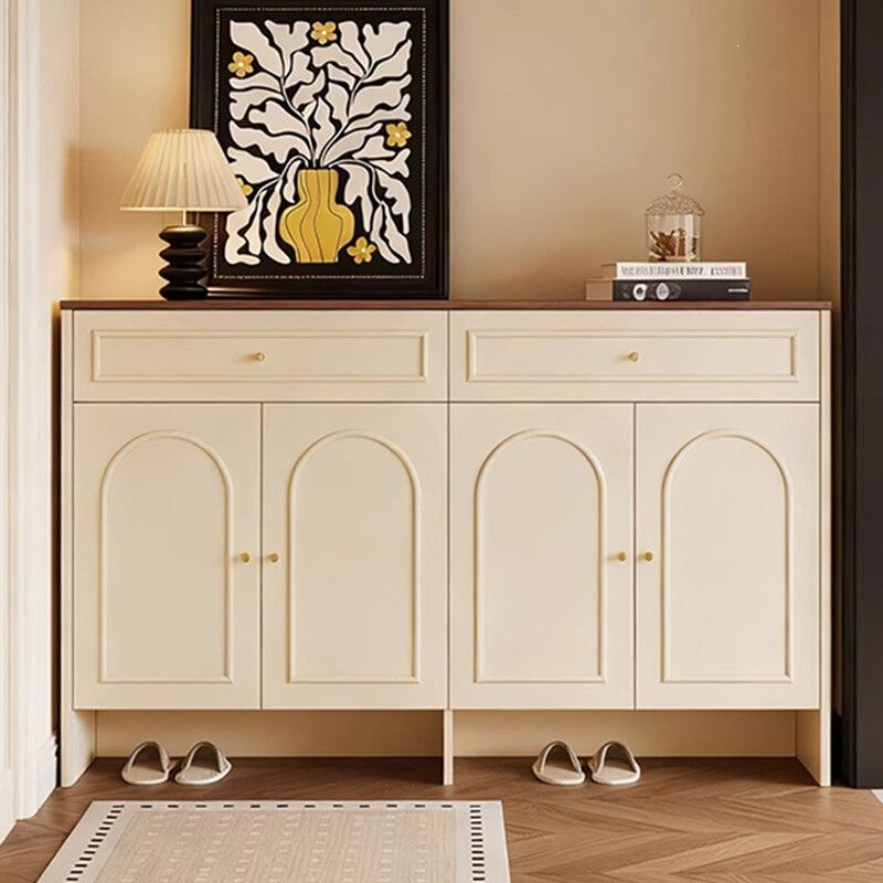Solid wood shoe cabinet for home entrance, French cream-style shoe cabinet, storage cabinet with large capacity, integrated wall-mounted trendy entryway cabinet
