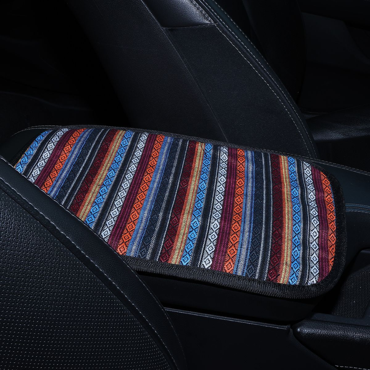 All-season universal armrest box mat, ethnic style fabric, breathable linen, non-slip central armrest box cover, cross-border Amazon