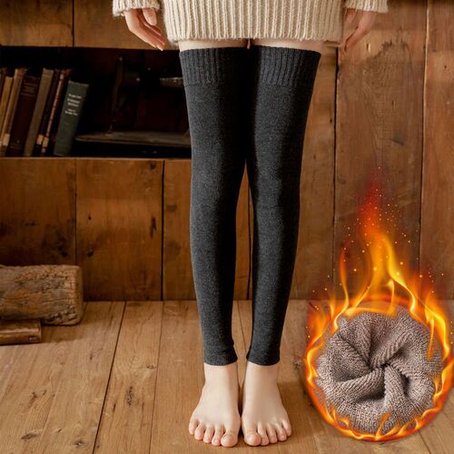 Thick terry socks, women's knee socks, over-the-knee stockings, warm winter plus velvet, cold-proof leggings, high socks
