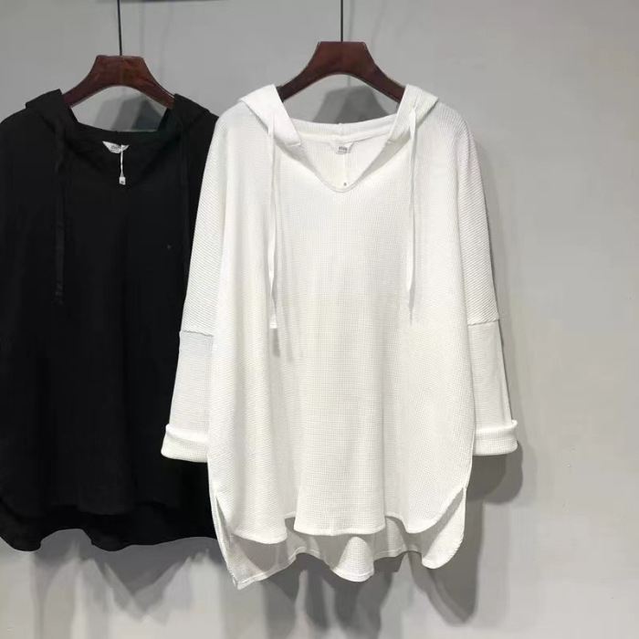 Extra large spring long-sleeve with hood, plus size, fitted