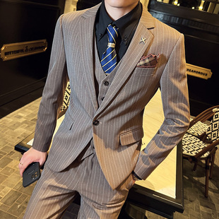 High-Quality Men's Suits, Autumn New Style, Slim-Fit Striped Suit Set, Live Broadcast Wedding Dress for Men