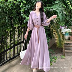大码女装2025夏季气质休闲遮肉显瘦连衣裙设计感气质法式字长裙