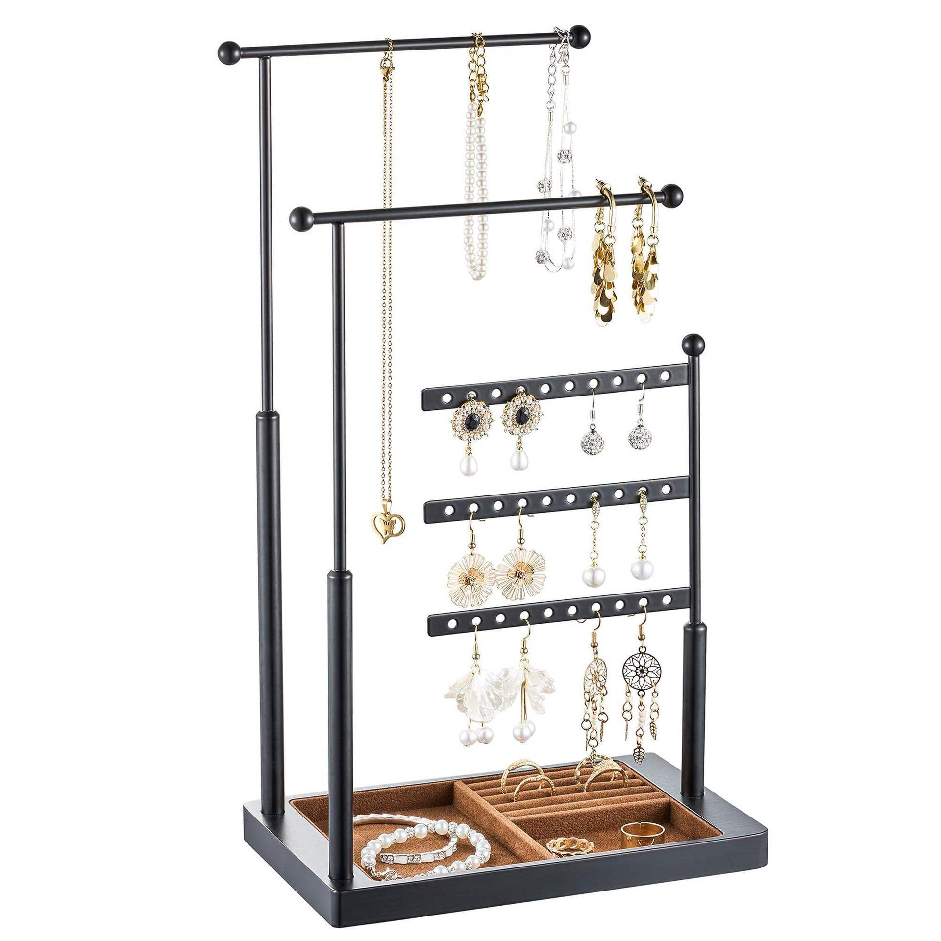 Three-Layer Black and Brown Jewelry Storage Rack Suitable for Storing Necklaces, Bracelets, Earrings, and Rings