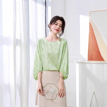 轻奢大牌真丝纯色上衣女2025新款夏季圆领设计感七分袖气质减龄衬