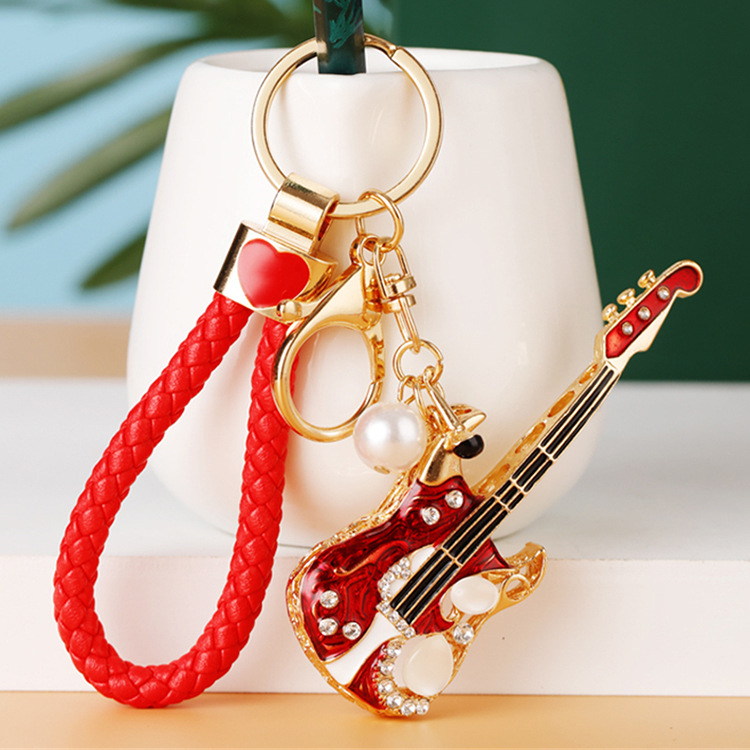 Holiday, Daily, Date Occasion Cute Guitar Cherry Panda Metal Unisex Keychain