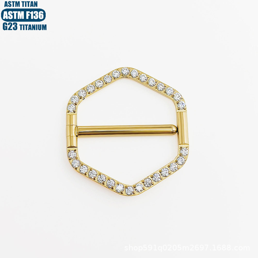 F136 Titanium Alloy Nipple Ring - 14G Hexagonal Zircon Nipple Piercing Jewelry for Men and Women detail image 7