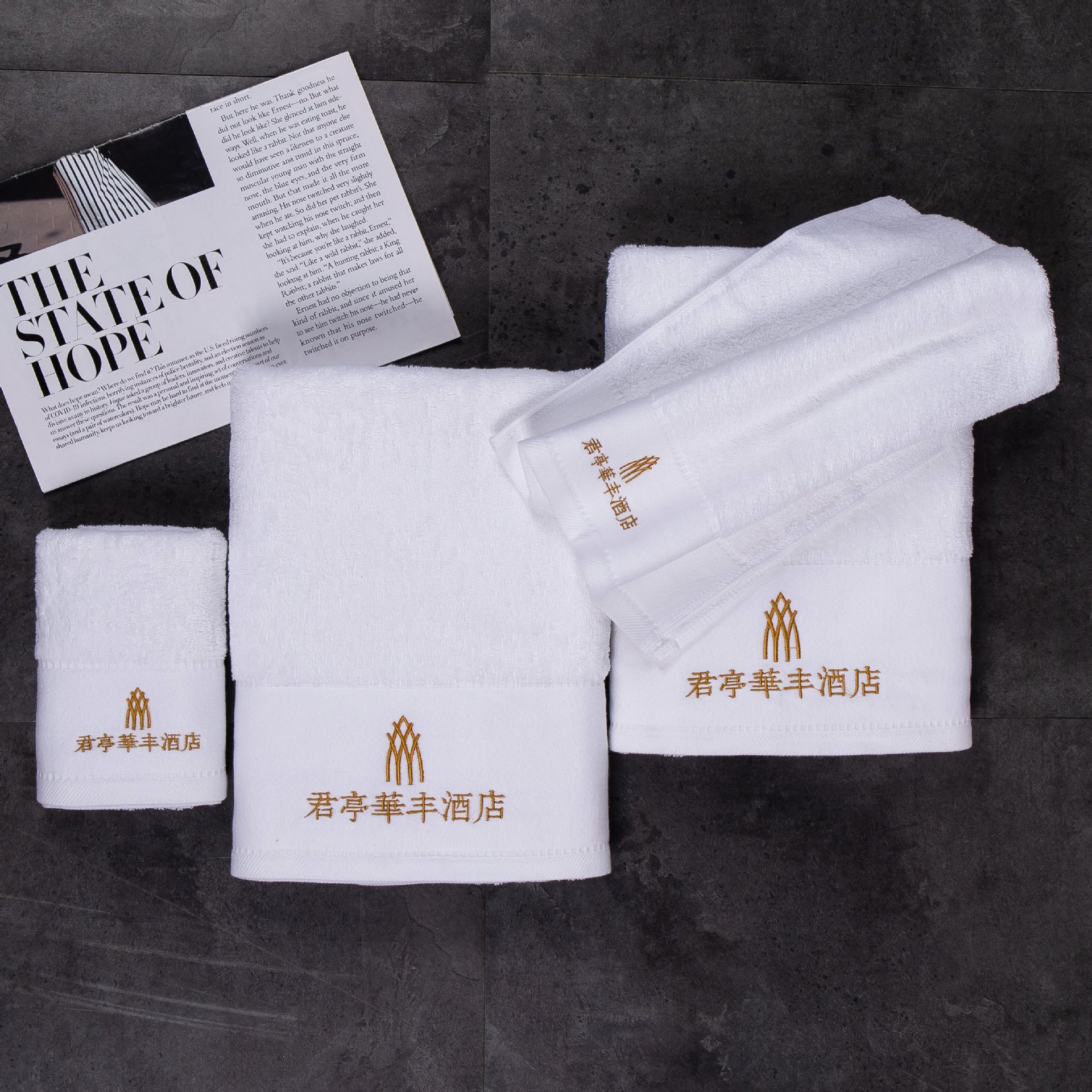 Five-Star Hotel Bath Towel White Hotel Hotel Towel 100% Cotton Thickeneded Absorbent Beauty Salon Hotel Towel