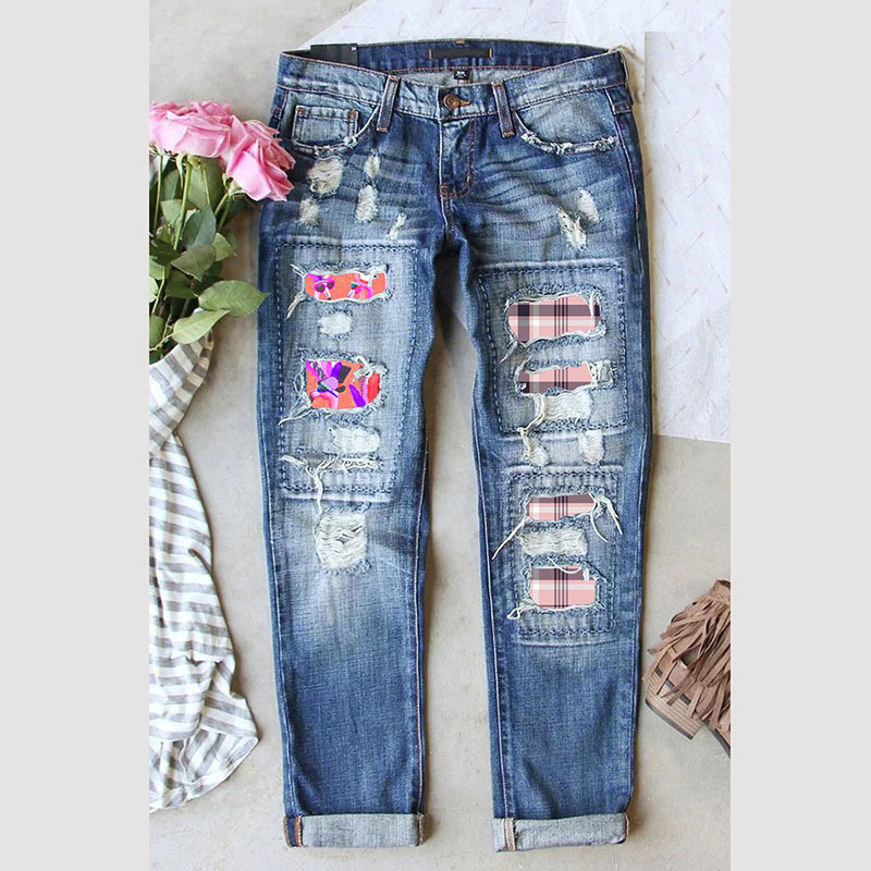 Europe and the United States Amazon jeans a processing production Xintang jeans factory direct wholesale women's cross-border