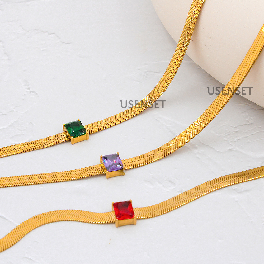 Daily Occasion Stainless Steel Material Fashion Square Stainless Steel Plating Inlay Zircon Necklace 1 Piece