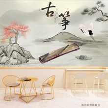 琴行乐器店古琴图背景墙装饰壁画古筝教室墙纸音乐工作室装修壁纸