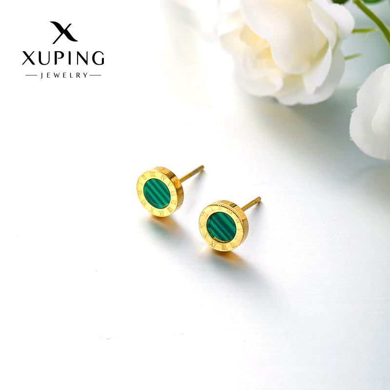 Xuping acero inoxidable chapado 14k simple estilo europeo y americano transfronterizo pequeño fácil de montar pernos de orejas redondas geométricas