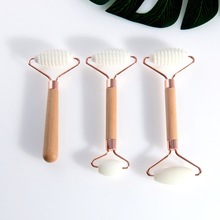 天然白玉木杆滚轮按摩器加工定制岫岩玉石脸部按摩棒面部美容器