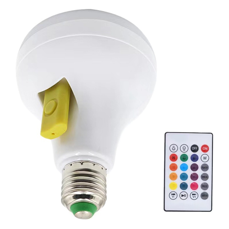 Bombilla LED Bluetooth con música, control remoto, USB y tarjeta TF, luz RGB y blanca para ambiente y escenario