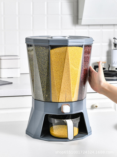 Household moisture-proof and pest-proof plastic rice storage bucket kitchen divided rotating rice bucket five-grain miscellaneous food pressing airtight bucket 10KG