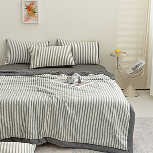 Summer Washed Cotton Jacquard Striped Summer Quilt Four-piece Single Student Dormitory Air-conditioning Quilt Spring and Autumn Thin Quilt
