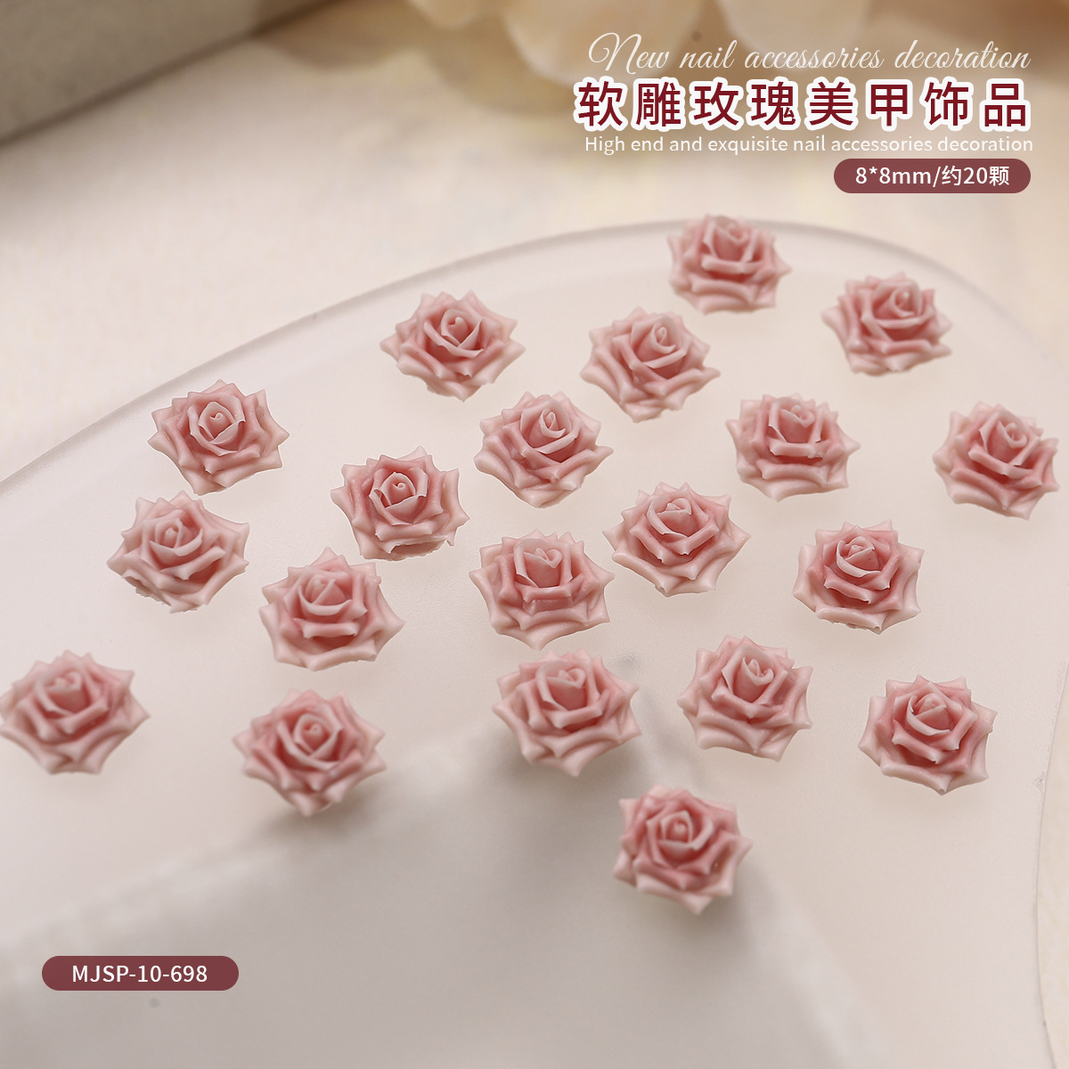 Nueva imitación de joyas de uñas rosadas caliente camellia suave tallada perforación de uñas red rojo para usar accesorios de uñas image 21