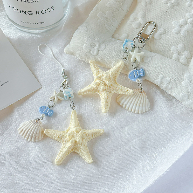 Original Ocean-Themed Natural Shell Decorative Keychain, Versatile Starfish Phone Charm, Holiday Bag Accessory