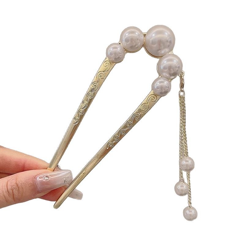 Nuevo estilo antiguo chino en forma de U pinzas de cabello de mujer cabeza de bola de cabeza cabeza artefacto de cabello de borde paso de cabello de cabello de tocado