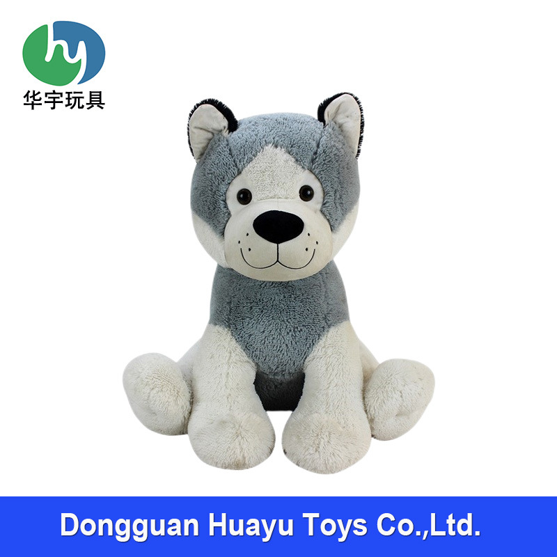 小狼狗毛绒玩具定制东莞茶山公仔厂家生产加工坐姿狗狗哈士奇公仔