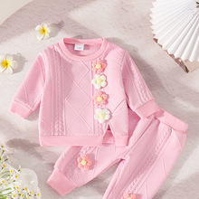 女童套装2025新款春季时髦花朵套装女宝宝春秋长袖长裤休闲两件套