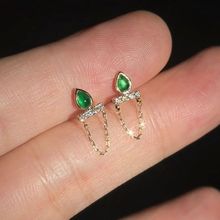 2025新款绿水滴镶钻耳钉女小众设计个性小巧高级感耳饰小红书同款