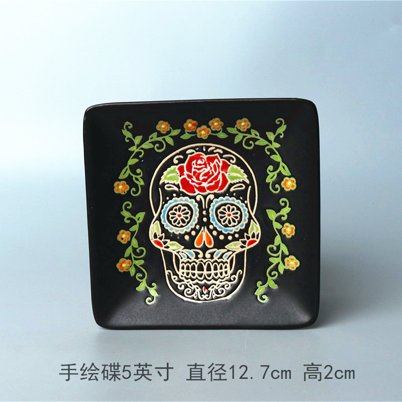 ヨーロッパ式円形大皿陶磁器手描き釉薬下果物クリエイティブケーキ皿家庭用料理皿円形ステーキ皿皿皿|undefined