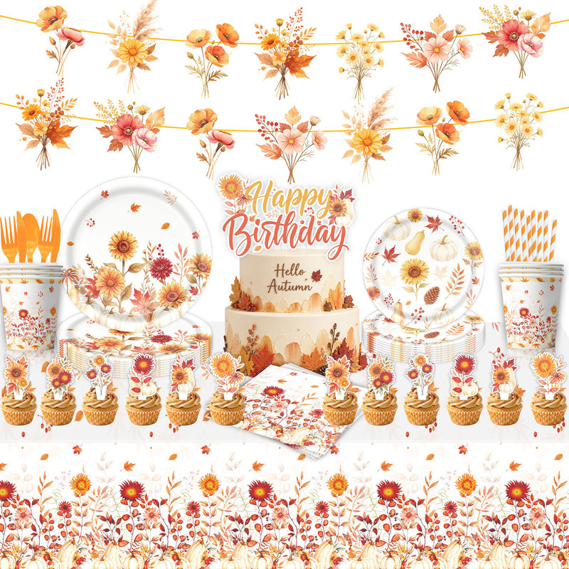 Thanksgiving Sunflower Themed Party Tableware Set, Autumn Vintage Wildflower Tablecloth, Paper Napkins, Birthday Decoration Props Thanksgiving Sunflower Themed Party Tableware Set, Autumn Vintage Wildflower Tablecloth, Paper Napkins, Birthday Decoration Props