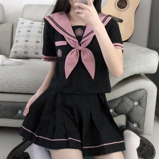 Original Jk Uniform Sailor Suit Black Suit Orthodox Japanese Style Middle Suit Preppy Style Class Suit Summer Korean Casual