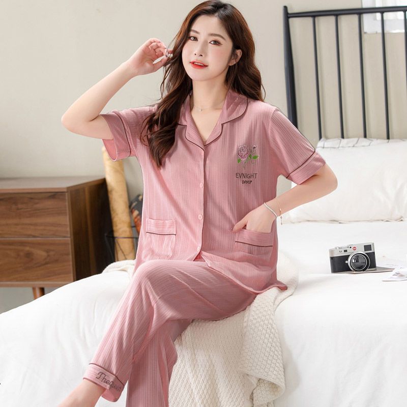 100% pijamas de algodón de verano de las mujeres pantalones de manga corta traje Delgado verano de las mujeres más el tamaño de ropa de casa suelta se puede usar fuera