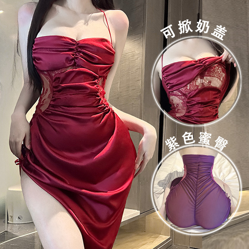 Sexy Lace See-Through Lingerie with Ruched Design, Passionate and Slimming Nightdress for Women, Qqny Abstinence Style Sexy Lace See-Through Lingerie with Ruched Design, Passionate and Slimming Nightdress for Women, Qqny Abstinence Style