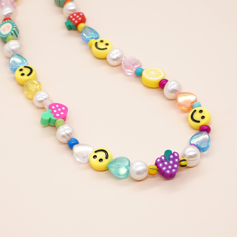1 Piece Bohemian Smiley Face Glass Glass Beaded Pearl Plating Women's Necklace display picture 5
