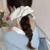 10#Beige polka dot square scarf bow about 28cm hair tie
