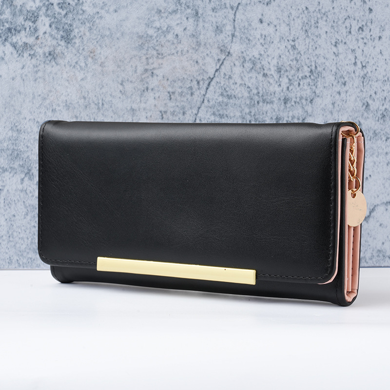 Cross-Border New Product Women's Long Wallet Pu Solid Color Simple Coin Purse Multifunctional Large Capacity Student Bag Women's Wallet