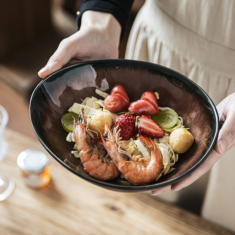 Retro hielo agrietado esmalte especial tazón de cerámica doméstica al por mayor tazón de platos de estilo japonés tazón de ensalada tazón de fideos hacer tazón de platos viejos
