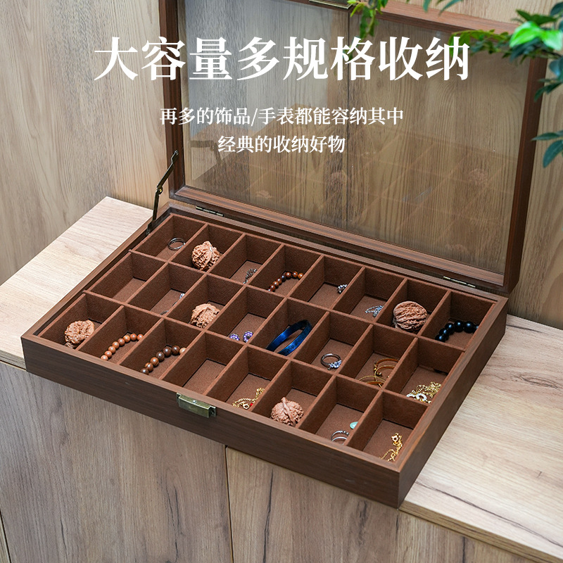 Wholesale In-Stock Vintage Wooden Toy Walnut 24-Slot Large Capacity Storage 24-Slot Watch Storage Box