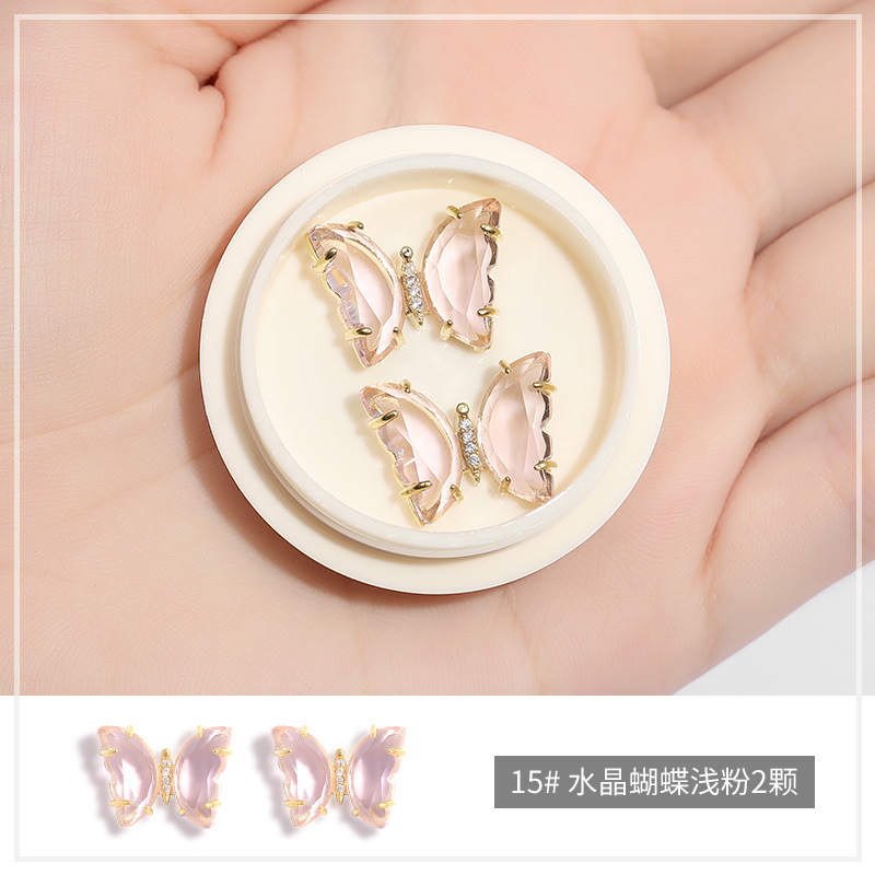 Online popular hielo transparente Aurora mariposa joyería cristal blanco piedra tridimensional uñas diamante Super Flash rhinestone uñas joyería