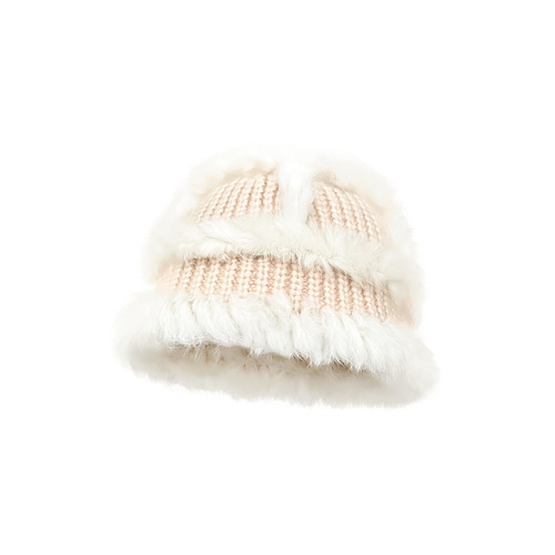 Japanese-style rabbit hair knitted plush fisherman hat for girls, autumn and winter thick warm ear protection versatile face-hiding knit hat