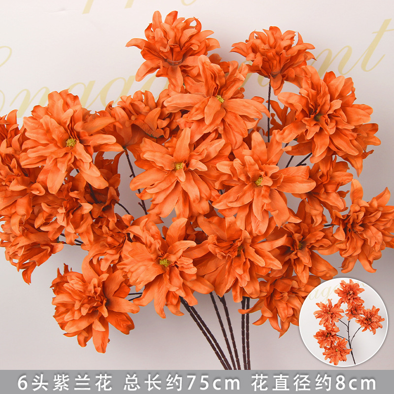 Flores de imitación naranja peonía naranja hortenida neblina orquídea flor flor de boda seda naranja