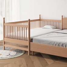 胡桃木儿童床拼接大床带护栏单人床实木床宝宝小床边床婴儿加宽床