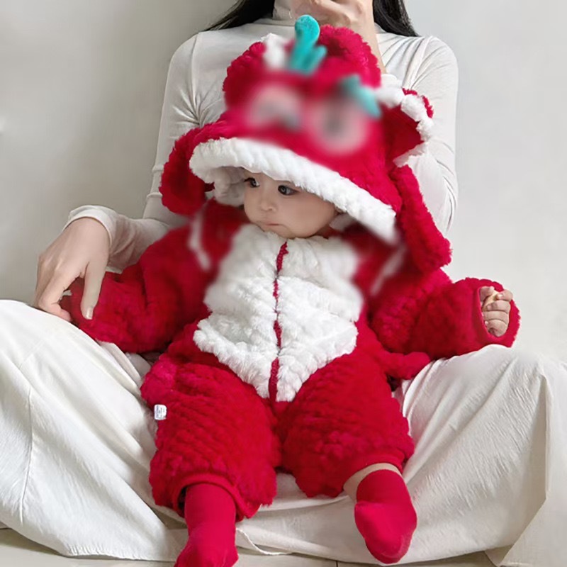 23婴儿龙年拜年服周岁衣服儿童新年冬季宝宝加厚连体衣抓周冬装爬