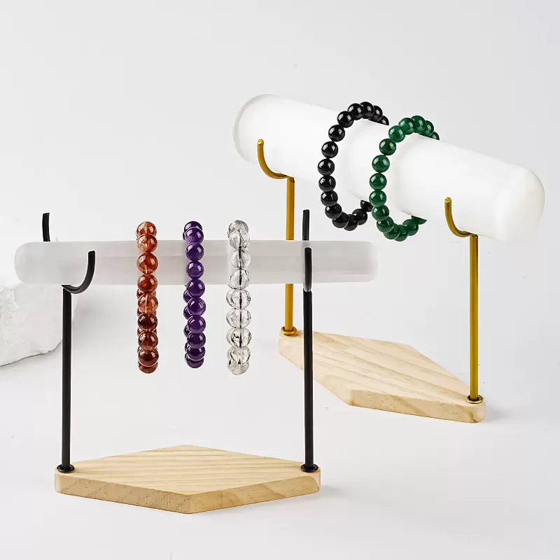 天然摩洛哥石膏摆件水晶圆柱原石棒透石膏圆棒笔横放手链收纳支架