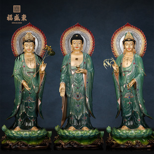 New Copper Platinum Western Three Saints Resin South Sea Guanyin Bodhisattva Mahasthamaprapta Amitabha Buddha Standing Statue Wholesale