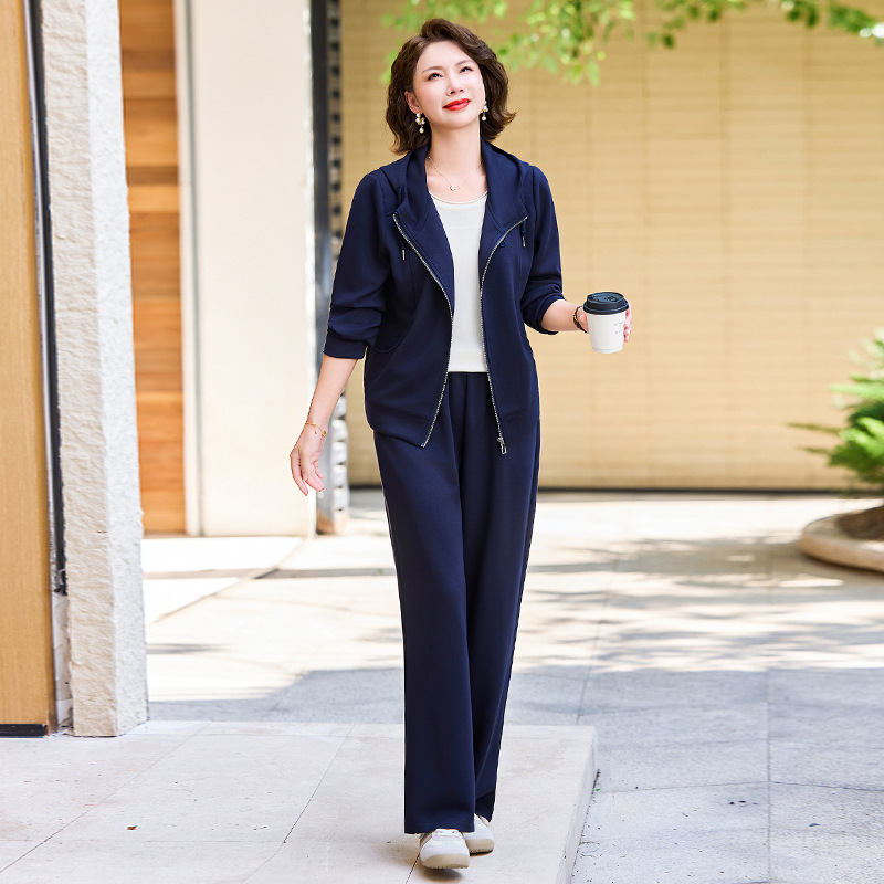 妈妈装秋装连帽卫衣外套女时尚洋气质中老年女装休闲运动服两件套|undefined