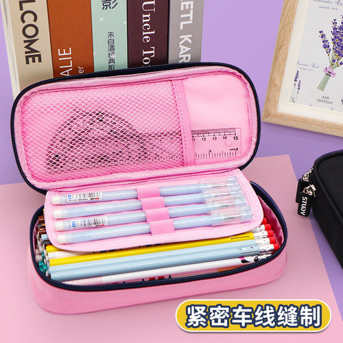 British style pencil case three-layer large-capacity pencil case student high-looking pencil case canvas stationery bag pencil case wholesale