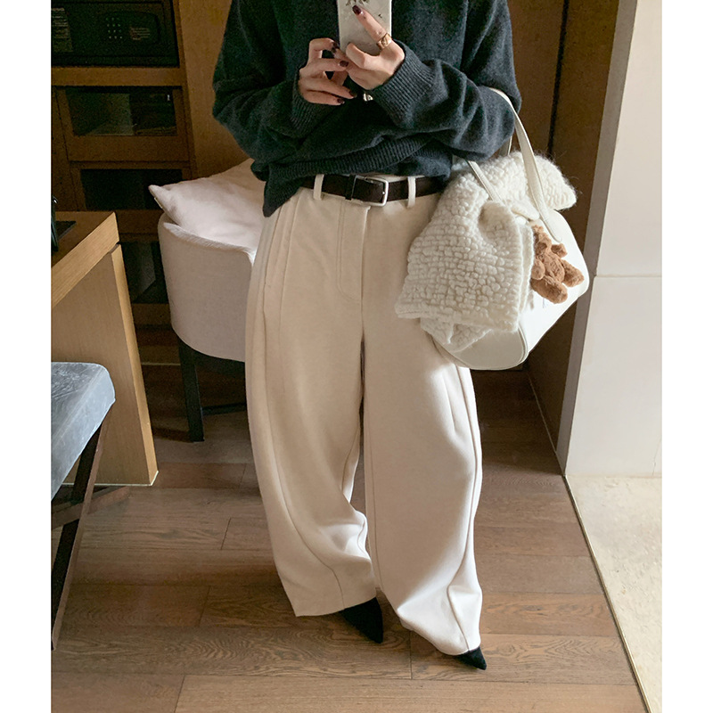 『加绒弯刀裤』超舒服立体剪裁显瘦弯刀裤 含羊毛复古长裤送腰带