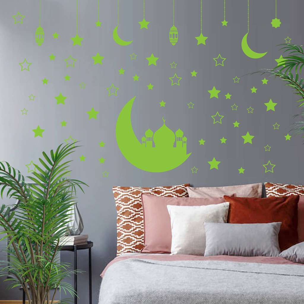 Jushan Middle East Festival Luminous Stickers 3415 Muslim Pendant Festival Decoration PET Luminous Star Stickers Wholesale