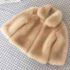 新款儿童仿水貂皮草外套秋冬加棉加厚保暖圆领翻领时尚毛毛外套